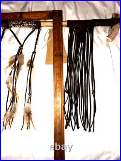 Vintage Native American Indian Peace Pipe Antler Leather & Bead Wrapped 29 Inch