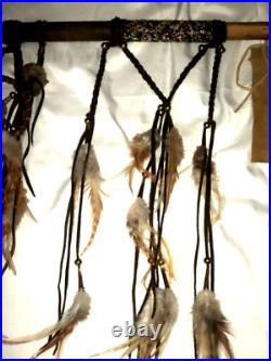 Vintage Native American Indian Peace Pipe Antler Leather & Bead Wrapped 29 Inch