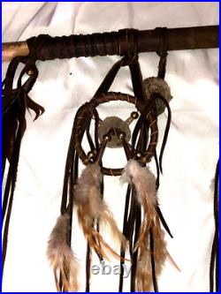 Vintage Native American Indian Peace Pipe Antler Leather & Bead Wrapped 29 Inch