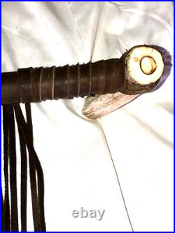 Vintage Native American Indian Peace Pipe Antler Leather & Bead Wrapped 29 Inch