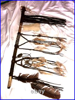 Vintage Native American Indian Peace Pipe Antler Leather & Bead Wrapped 29 Inch