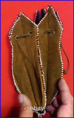 Vintage Native American Indian Style Bead Suede Pouch /Medicine Bag