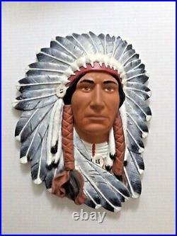 Vintage Native American Indian Wall Plaque Set Ceramic Art Hand Painted Chief
