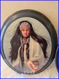 Vintage Native American Indian girls Wall Art Wood Hanging Plaques