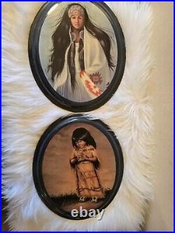 Vintage Native American Indian girls Wall Art Wood Hanging Plaques