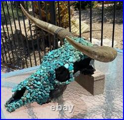 Vintage Native American Made, Steer Skull Covered in Quality Turquoise Stones