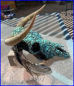 Vintage Native American Made, Steer Skull Covered in Quality Turquoise Stones