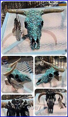 Vintage Native American Made, Steer Skull Covered in Quality Turquoise Stones