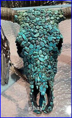 Vintage Native American Made, Steer Skull Covered in Quality Turquoise Stones