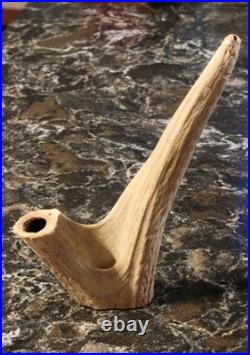 Vintage Native American Maine Whitetail Deer Antler Peace Pipe Standing 8.25