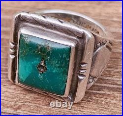 Vintage Native American Navajo Green Turquoise Handmade Sterling Ring Sz 9