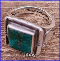 Vintage Native American Navajo Green Turquoise Handmade Sterling Ring Sz 9