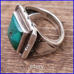 Vintage Native American Navajo Green Turquoise Handmade Sterling Ring Sz 9