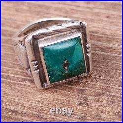 Vintage Native American Navajo Green Turquoise Handmade Sterling Ring Sz 9