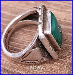 Vintage Native American Navajo Green Turquoise Handmade Sterling Ring Sz 9