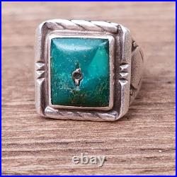 Vintage Native American Navajo Green Turquoise Handmade Sterling Ring Sz 9