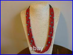 Vintage Native American Navajo Southwestern Necklace Red Coral And Turquoise