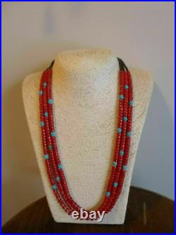 Vintage Native American Navajo Southwestern Necklace Red Coral And Turquoise