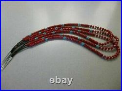 Vintage Native American Navajo Southwestern Necklace Red Coral And Turquoise