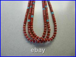 Vintage Native American Navajo Southwestern Necklace Red Coral And Turquoise