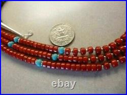 Vintage Native American Navajo Southwestern Necklace Red Coral And Turquoise