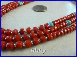 Vintage Native American Navajo Southwestern Necklace Red Coral And Turquoise