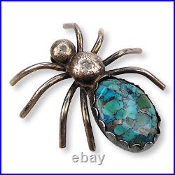 Vintage Native American Navajo Sterling Silver Turquoise Spider Pendant