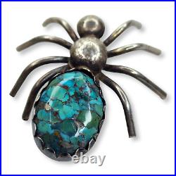 Vintage Native American Navajo Sterling Silver Turquoise Spider Pendant