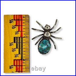 Vintage Native American Navajo Sterling Silver Turquoise Spider Pendant