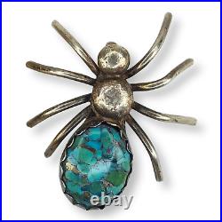 Vintage Native American Navajo Sterling Silver Turquoise Spider Pendant