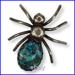 Vintage Native American Navajo Sterling Silver Turquoise Spider Pendant