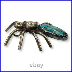 Vintage Native American Navajo Sterling Silver Turquoise Spider Pendant