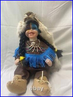 Vintage Native American Porcelin Doll With Real Animal Pelt