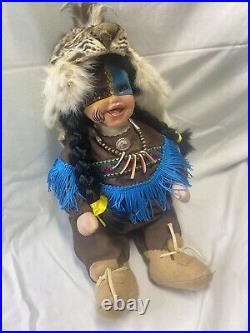 Vintage Native American Porcelin Doll With Real Animal Pelt