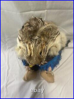 Vintage Native American Porcelin Doll With Real Animal Pelt