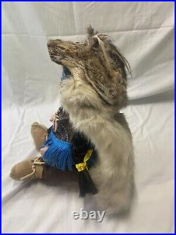 Vintage Native American Porcelin Doll With Real Animal Pelt