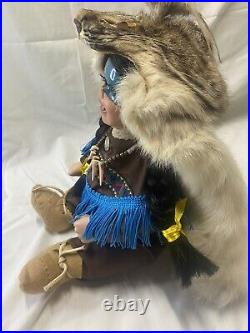 Vintage Native American Porcelin Doll With Real Animal Pelt