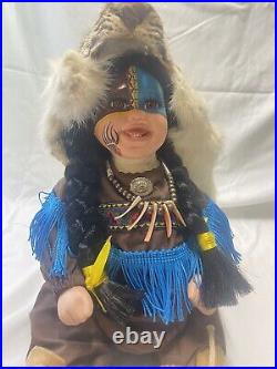 Vintage Native American Porcelin Doll With Real Animal Pelt