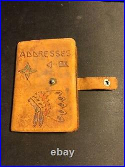 Vintage Native American Signed Chief Wolf Robe Leather Address Book USA