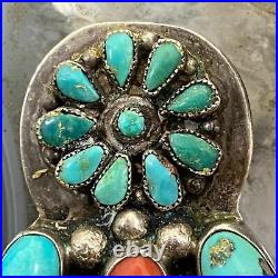 Vintage Native American Silver Turquoise & Coral Unique Brooch/Pendant