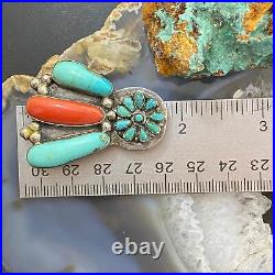 Vintage Native American Silver Turquoise & Coral Unique Brooch/Pendant