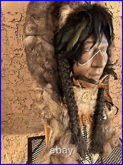 Vintage Native American Spirit Mask Wall Hanging Real Fur Unsigned