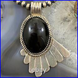 Vintage Native American Sterling Silver Signed Oval Onyx Unisex Pendant
