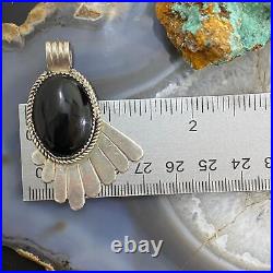 Vintage Native American Sterling Silver Signed Oval Onyx Unisex Pendant