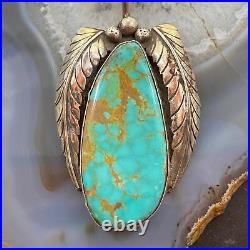 Vintage Native American Sterling Silver Turquoise and Leaves Wings Necklace