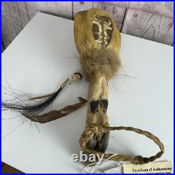 Vintage Native American Tribal Ceremonial Rattle Deer Hoof Turtle Shell Leather