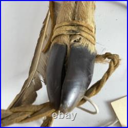 Vintage Native American Tribal Ceremonial Rattle Deer Hoof Turtle Shell Leather