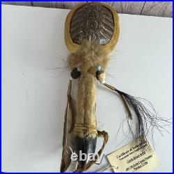 Vintage Native American Tribal Ceremonial Rattle Deer Hoof Turtle Shell Leather