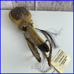 Vintage Native American Tribal Ceremonial Rattle Deer Hoof Turtle Shell Leather