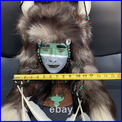 Vintage Native American Tribal Design Head Wall Mount Leather Feathers Beads 24